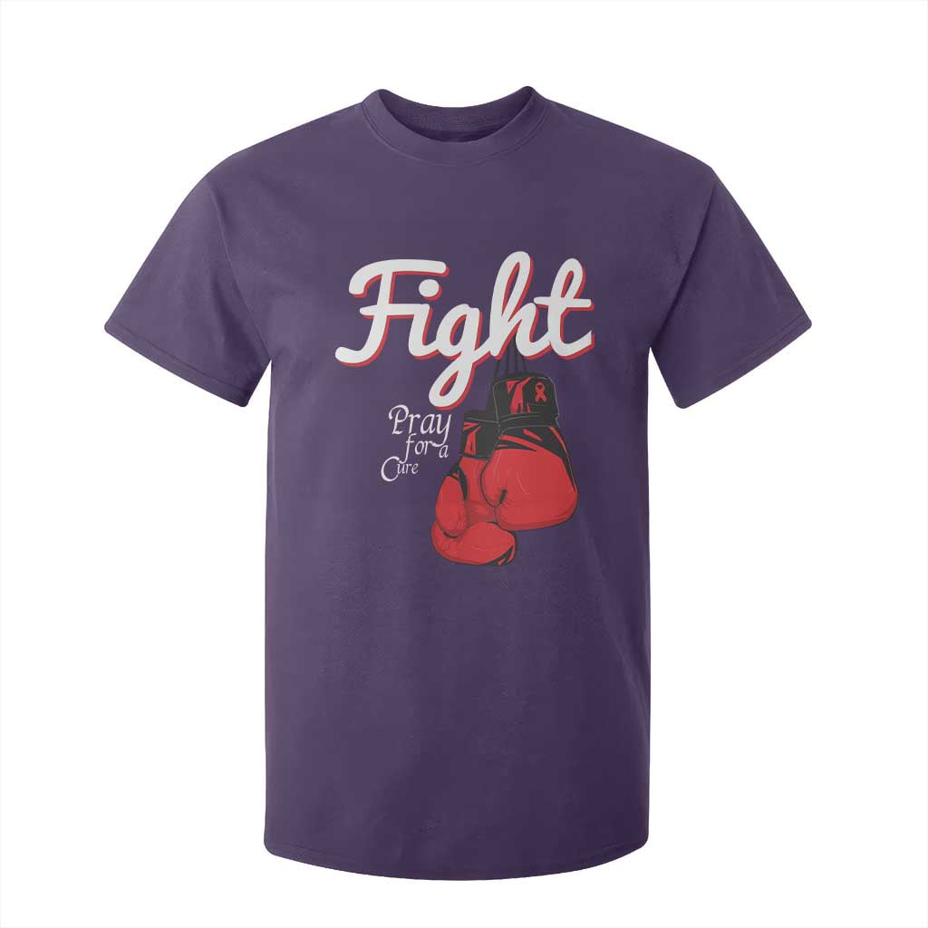 Fight Pray For A Cure T Shirt For Kid Red Ribbon HIV Support Boxing Gift