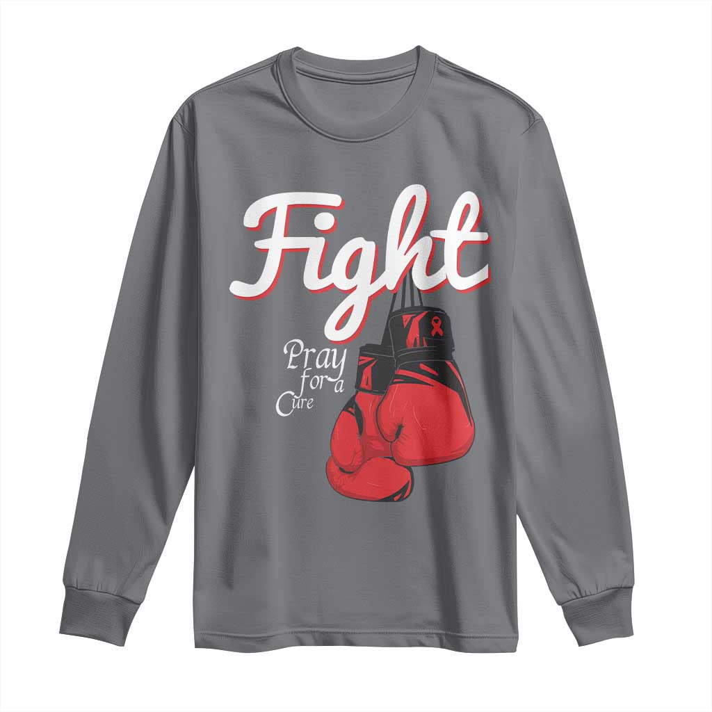 Fight Pray For A Cure Long Sleeve Shirt Red Ribbon HIV Support Boxing Gift