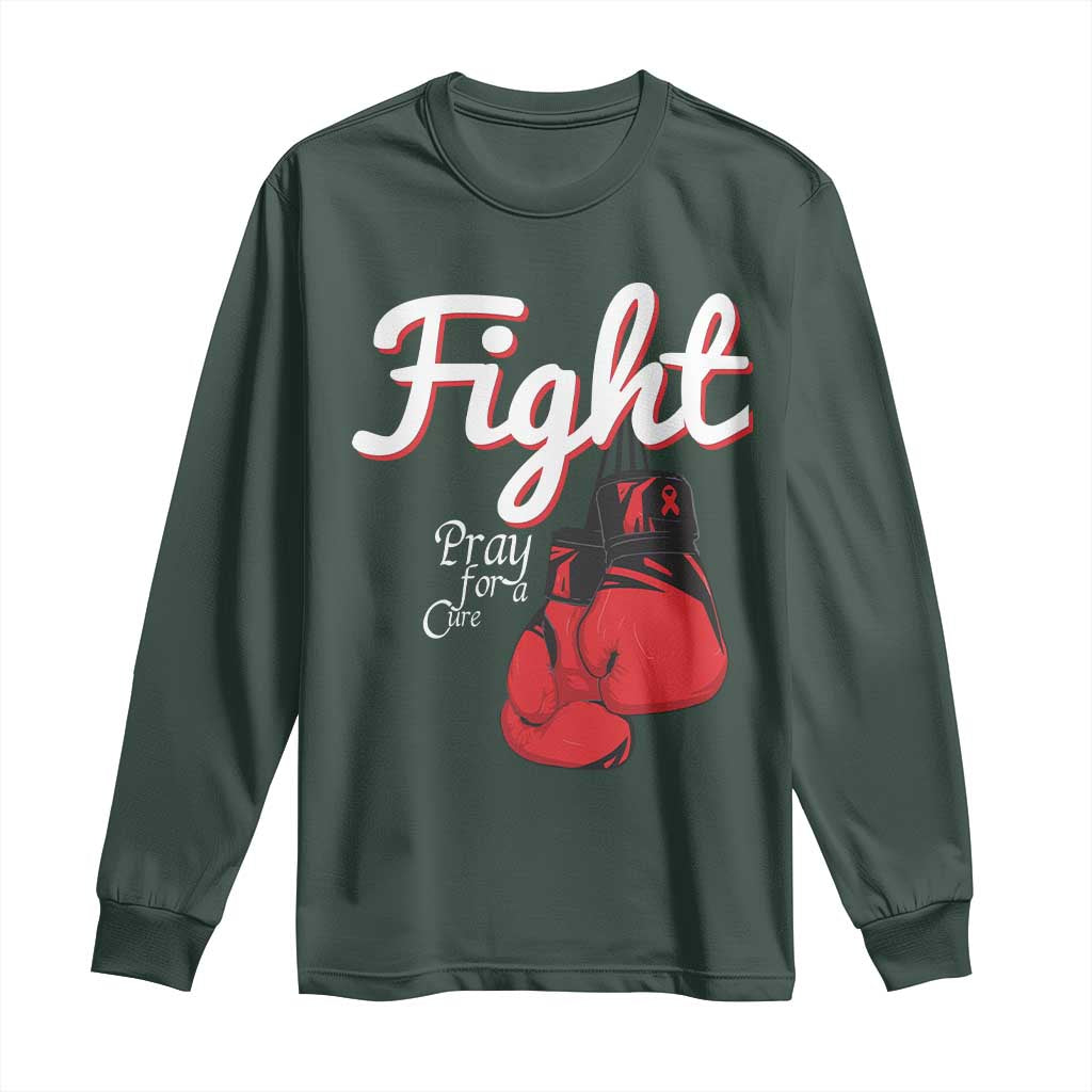 Fight Pray For A Cure Long Sleeve Shirt Red Ribbon HIV Support Boxing Gift