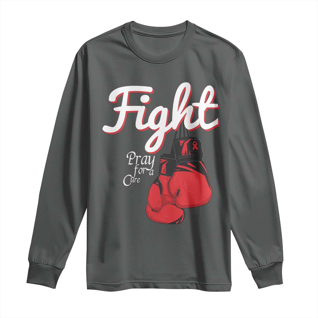 Fight Pray For A Cure Long Sleeve Shirt Red Ribbon HIV Support Boxing Gift