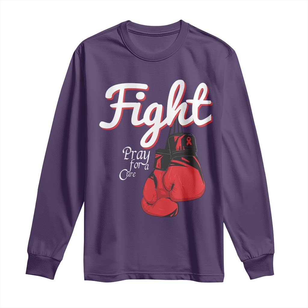 Fight Pray For A Cure Long Sleeve Shirt Red Ribbon HIV Support Boxing Gift