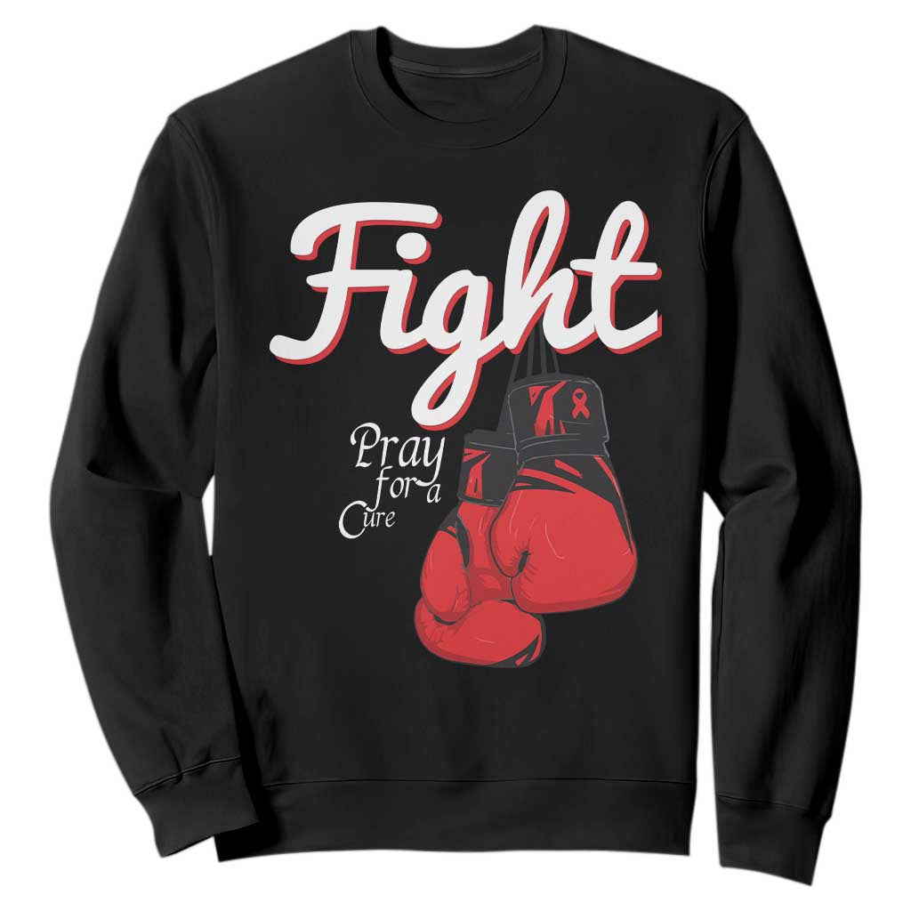 Fight Pray For A Cure Sweatshirt Red Ribbon HIV Support Boxing Gift