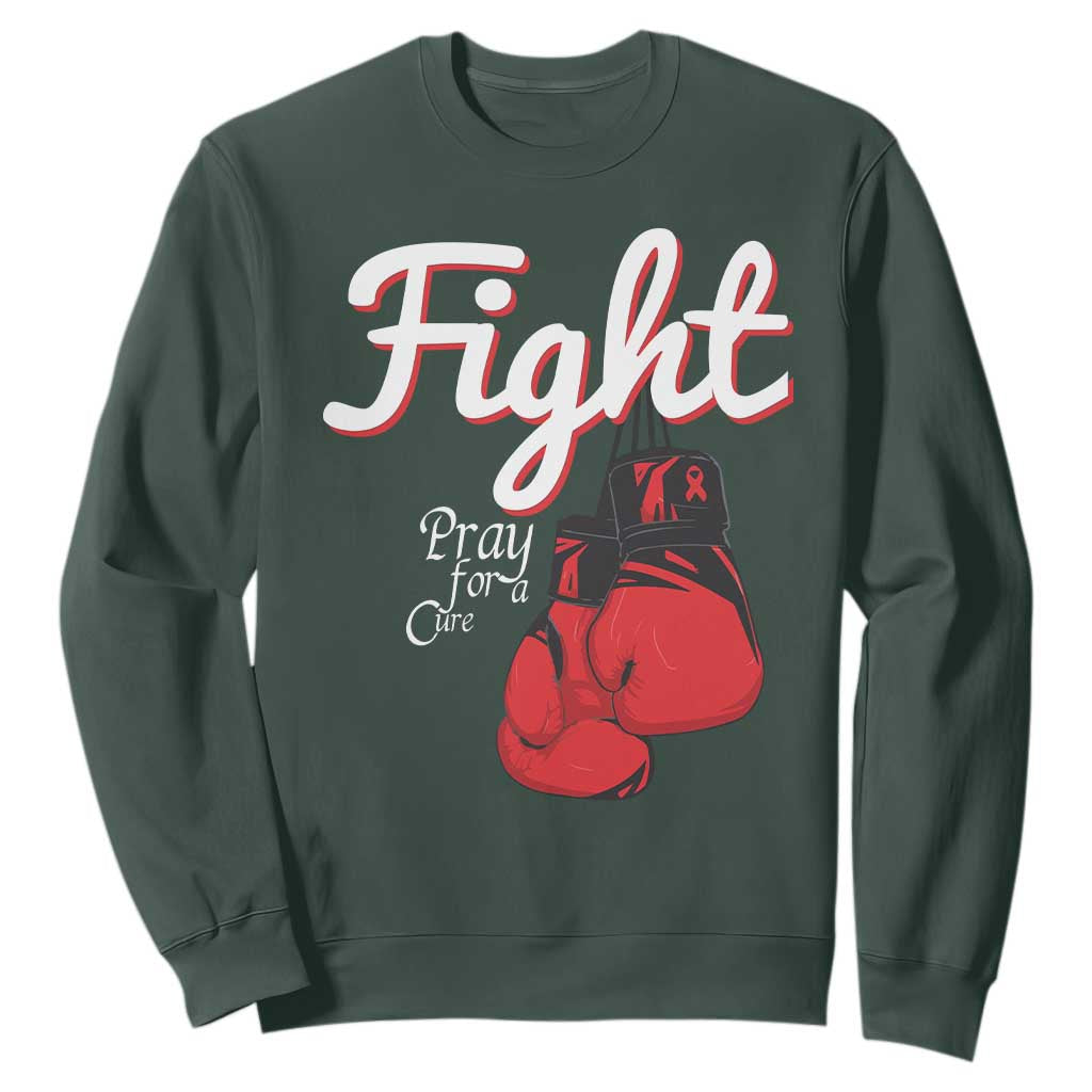 Fight Pray For A Cure Sweatshirt Red Ribbon HIV Support Boxing Gift