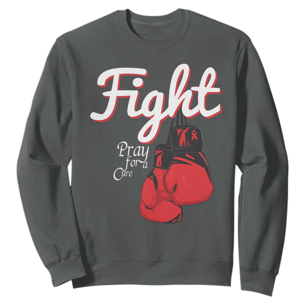 Fight Pray For A Cure Sweatshirt Red Ribbon HIV Support Boxing Gift