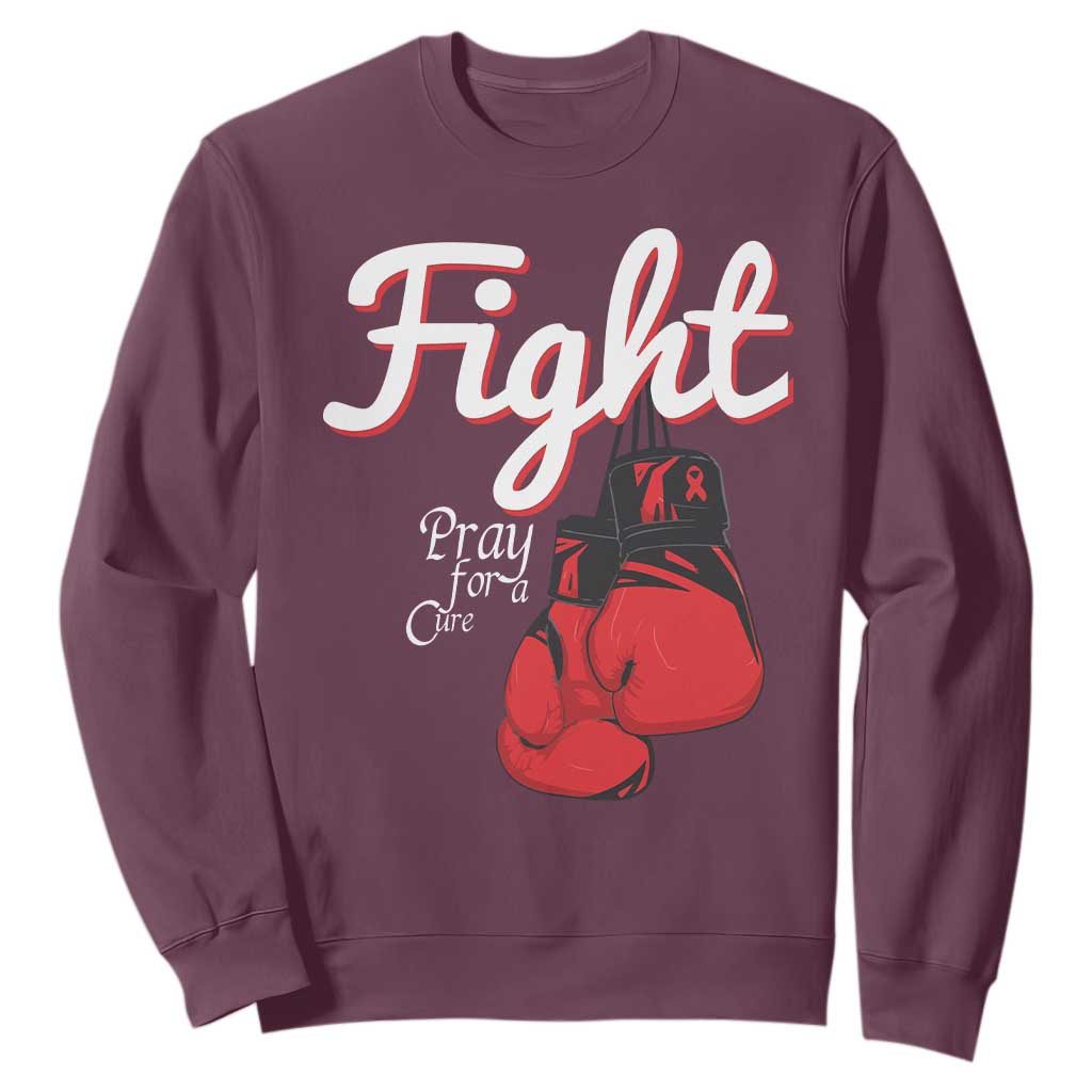 Fight Pray For A Cure Sweatshirt Red Ribbon HIV Support Boxing Gift