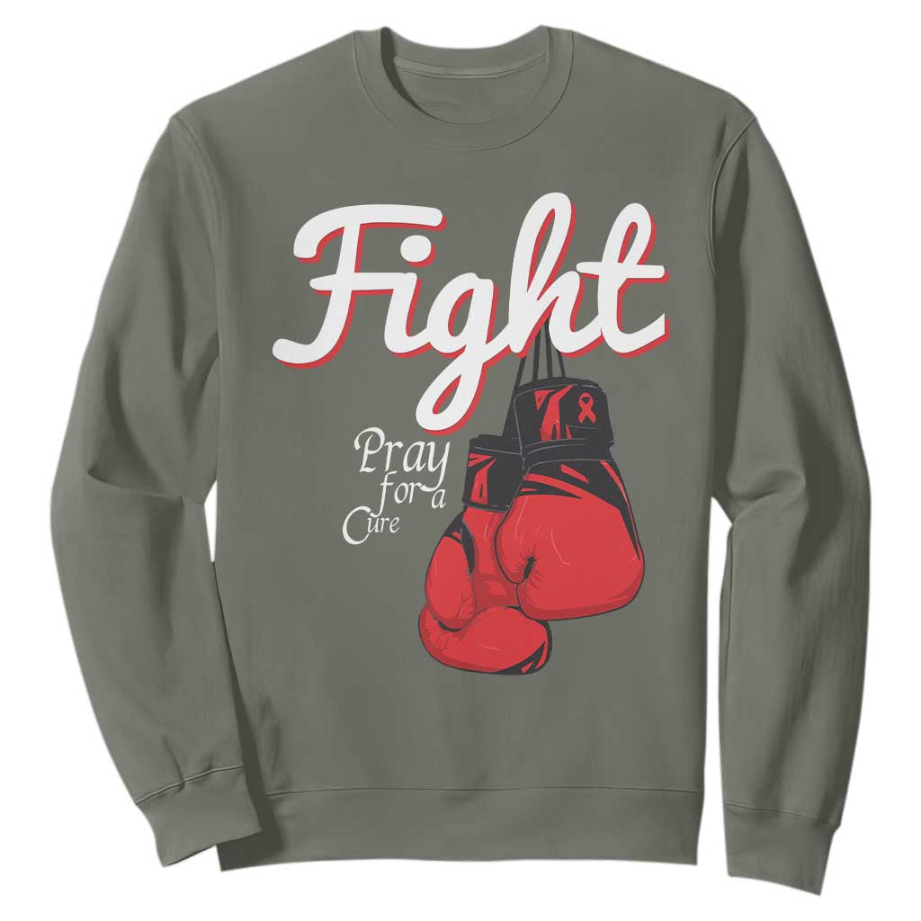 Fight Pray For A Cure Sweatshirt Red Ribbon HIV Support Boxing Gift