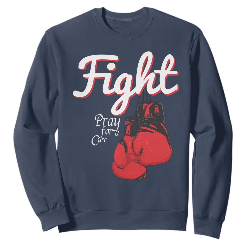 Fight Pray For A Cure Sweatshirt Red Ribbon HIV Support Boxing Gift