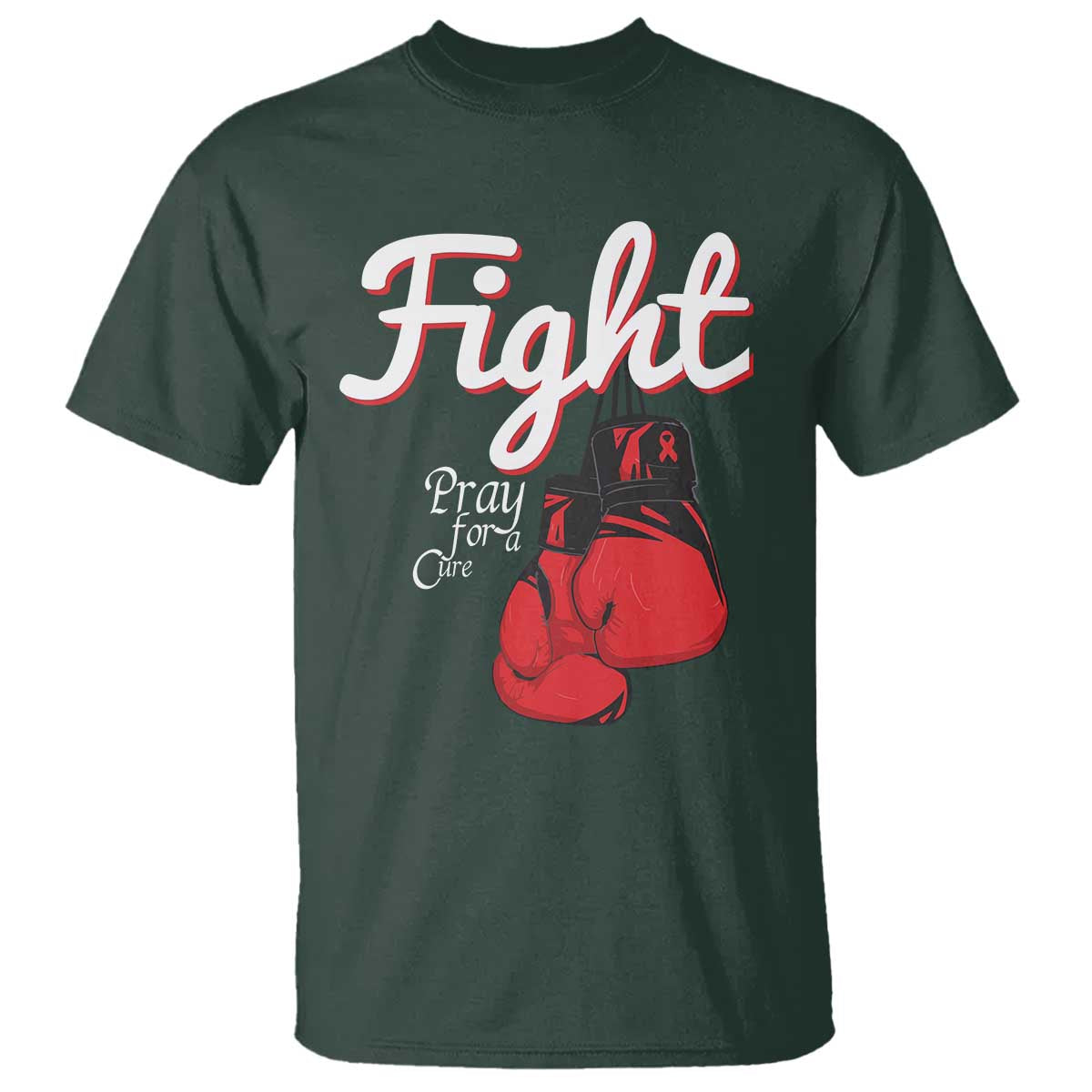 Fight Pray For A Cure T Shirt Red Ribbon HIV Support Boxing Gift