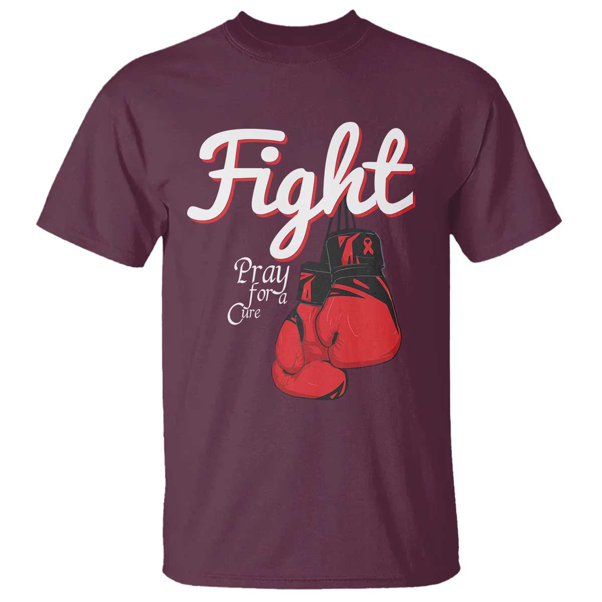 Fight Pray For A Cure T Shirt Red Ribbon HIV Support Boxing Gift