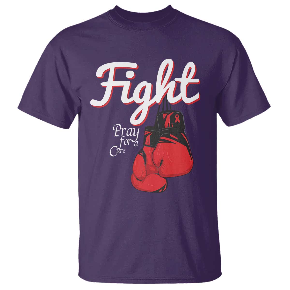 Fight Pray For A Cure T Shirt Red Ribbon HIV Support Boxing Gift