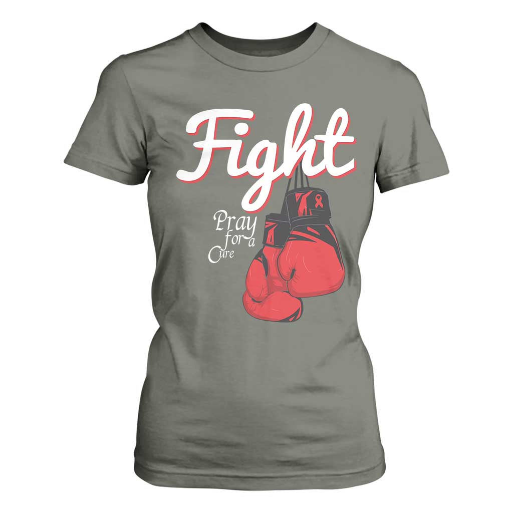 Fight Pray For A Cure T Shirt For Women Red Ribbon HIV Support Boxing Gift