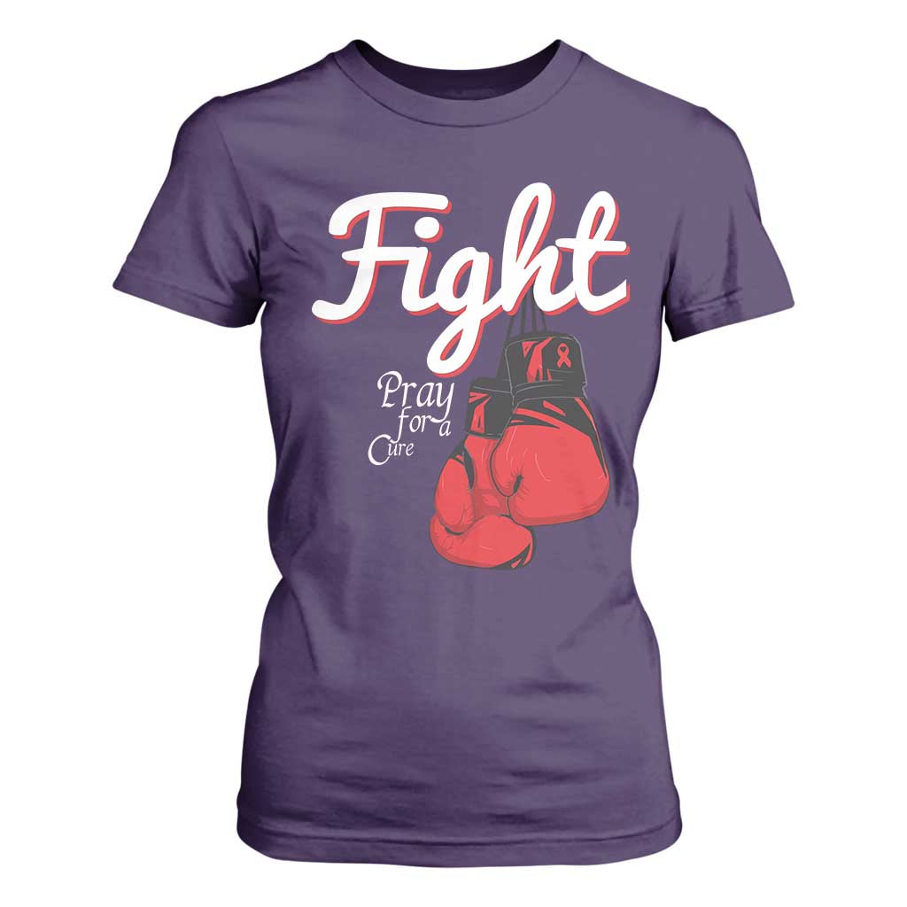 Fight Pray For A Cure T Shirt For Women Red Ribbon HIV Support Boxing Gift