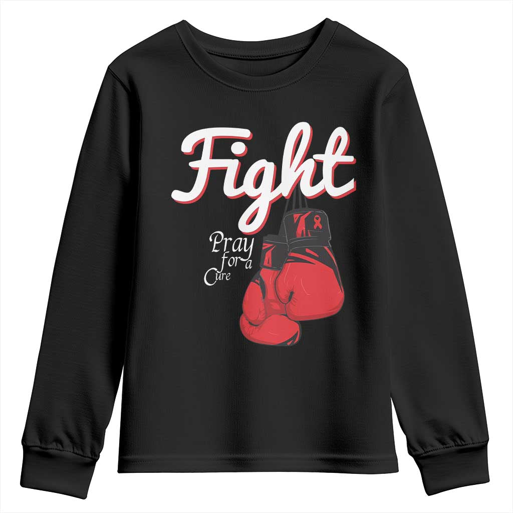 Fight Pray For A Cure Youth Sweatshirt Red Ribbon HIV Support Boxing Gift