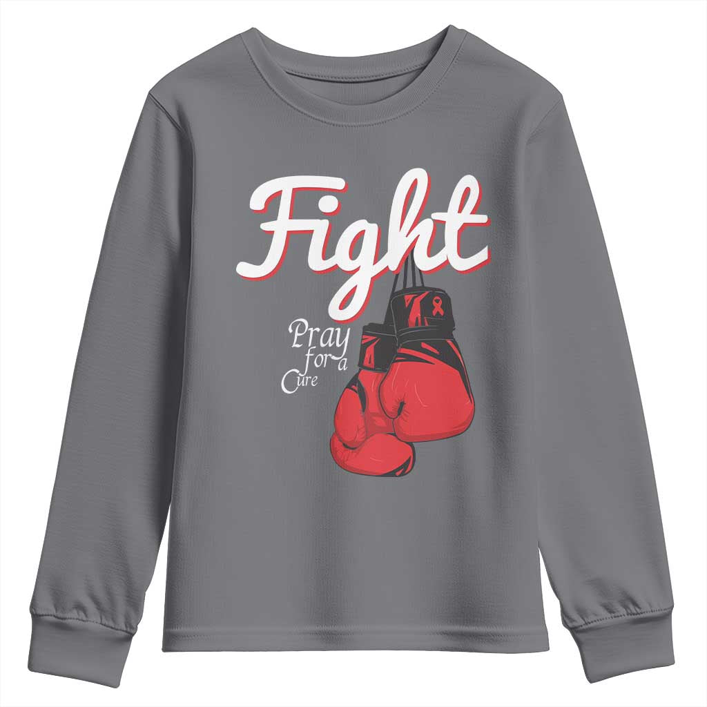 Fight Pray For A Cure Youth Sweatshirt Red Ribbon HIV Support Boxing Gift
