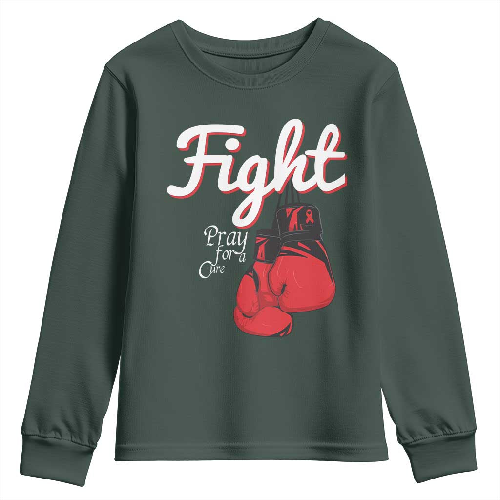 Fight Pray For A Cure Youth Sweatshirt Red Ribbon HIV Support Boxing Gift