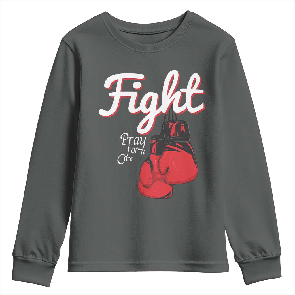 Fight Pray For A Cure Youth Sweatshirt Red Ribbon HIV Support Boxing Gift