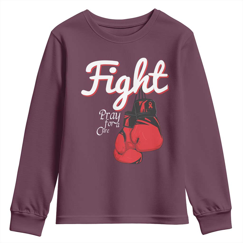 Fight Pray For A Cure Youth Sweatshirt Red Ribbon HIV Support Boxing Gift