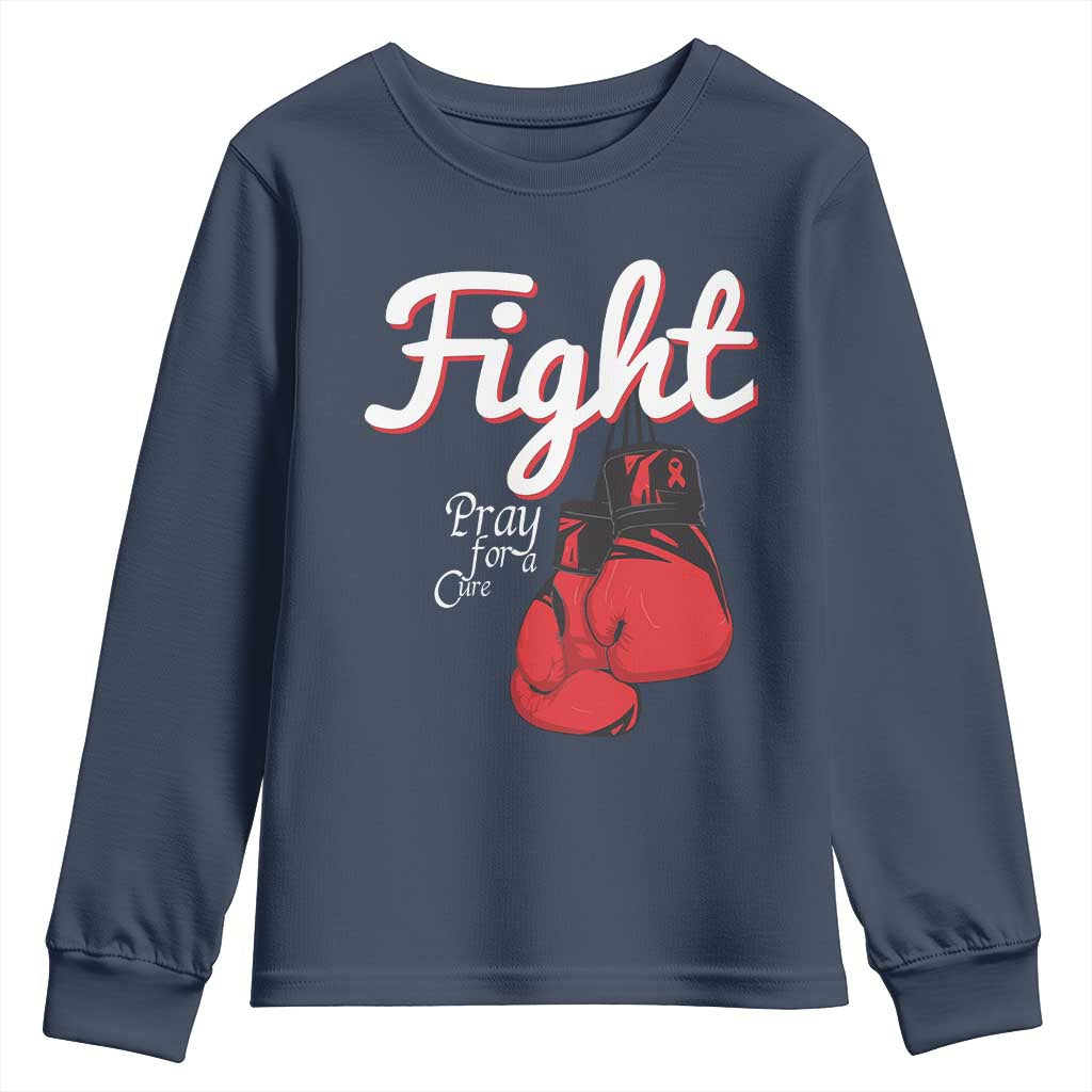 Fight Pray For A Cure Youth Sweatshirt Red Ribbon HIV Support Boxing Gift
