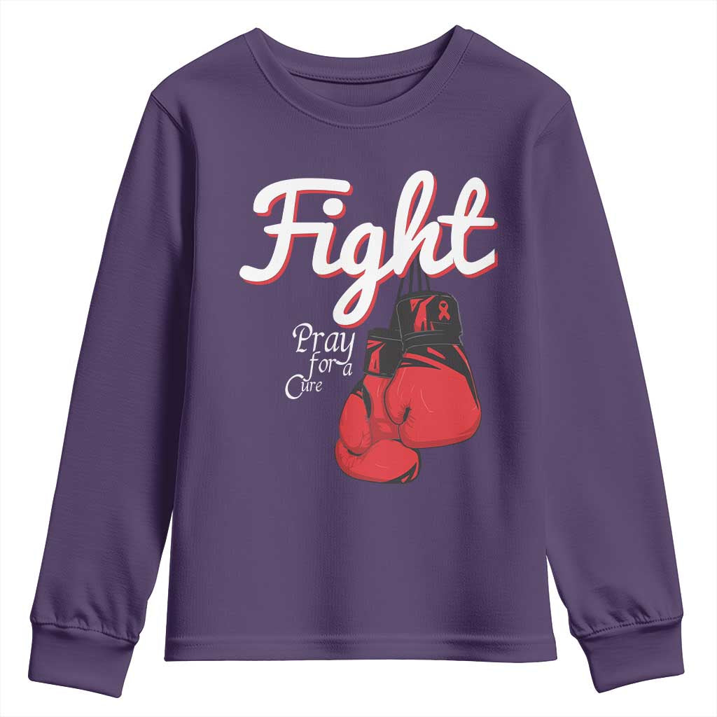 Fight Pray For A Cure Youth Sweatshirt Red Ribbon HIV Support Boxing Gift
