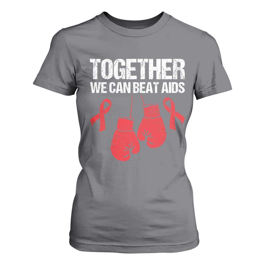 Together We Can Beat AIDS T Shirt For Women Boxing HIV Support Gift