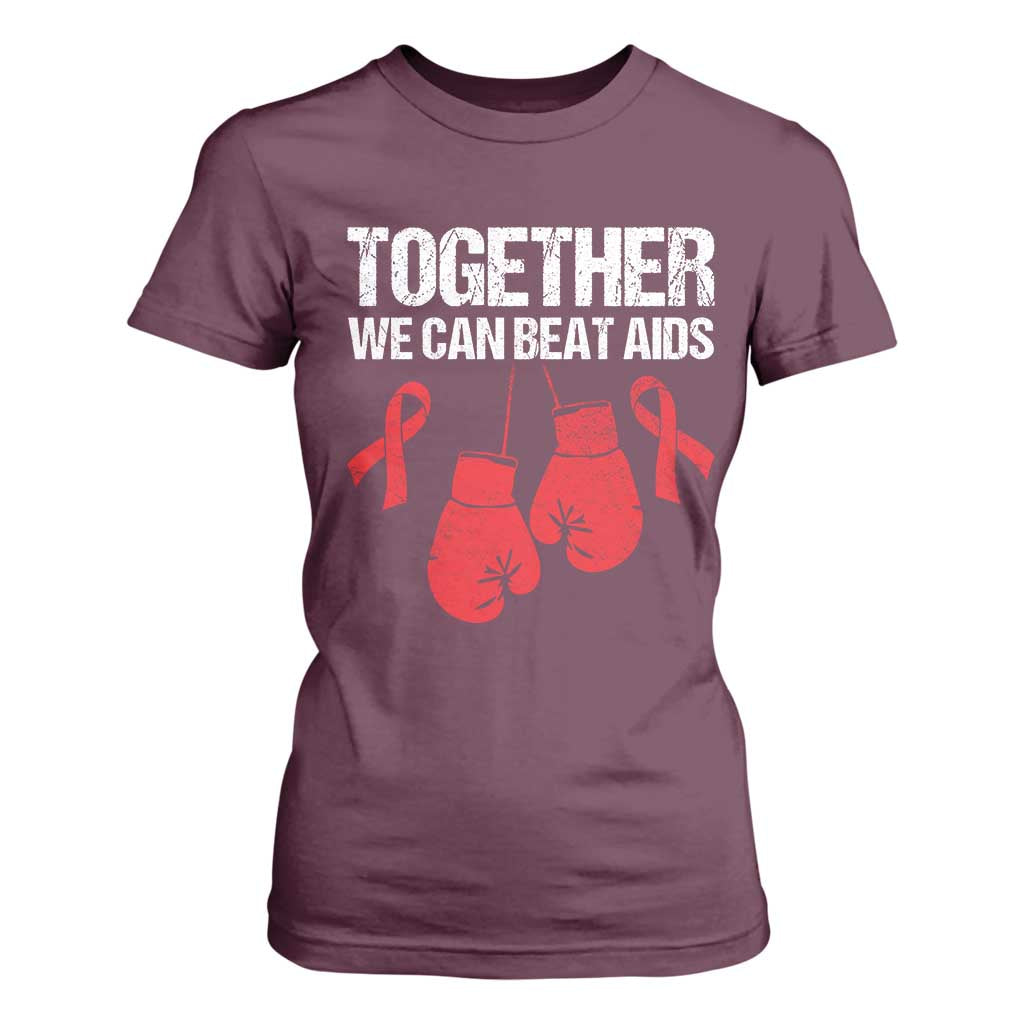 Together We Can Beat AIDS T Shirt For Women Boxing HIV Support Gift