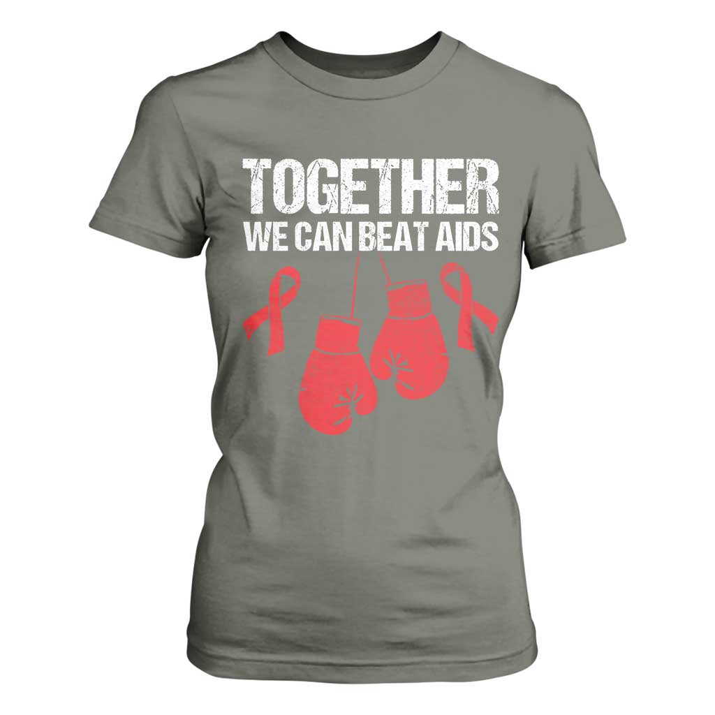 Together We Can Beat AIDS T Shirt For Women Boxing HIV Support Gift