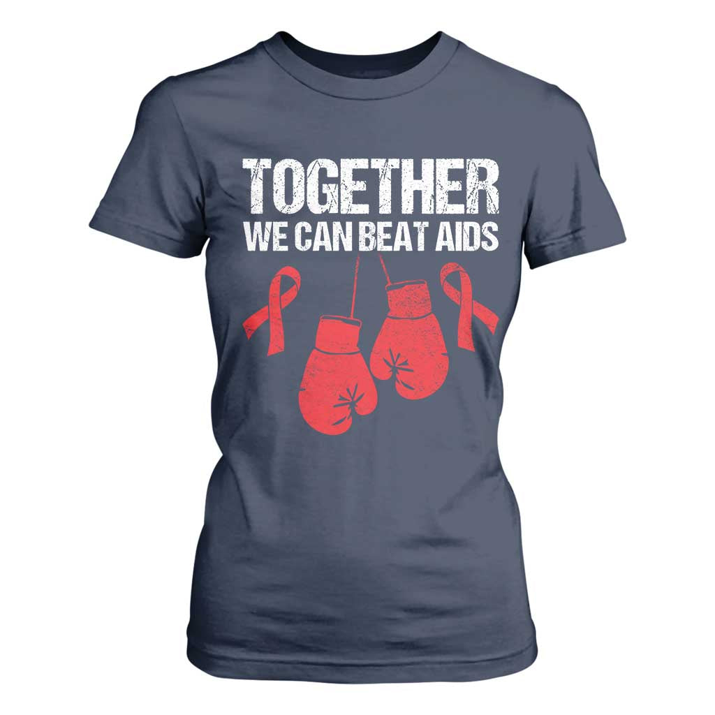 Together We Can Beat AIDS T Shirt For Women Boxing HIV Support Gift