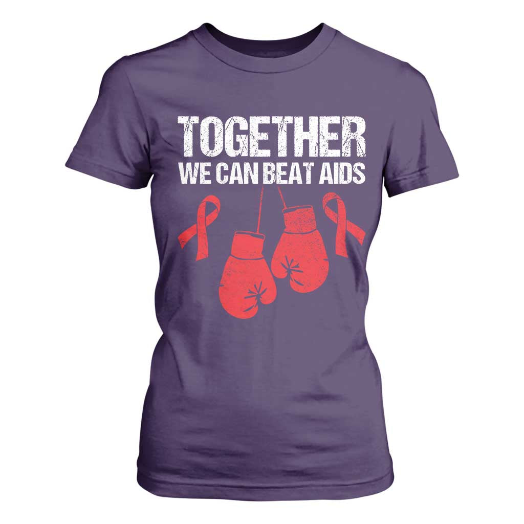 Together We Can Beat AIDS T Shirt For Women Boxing HIV Support Gift