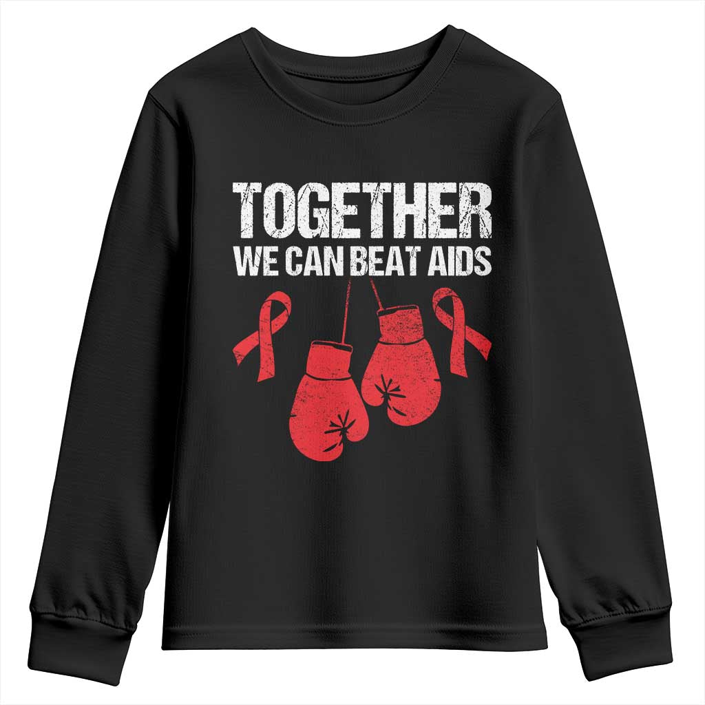 Together We Can Beat AIDS Youth Sweatshirt Boxing HIV Support Gift