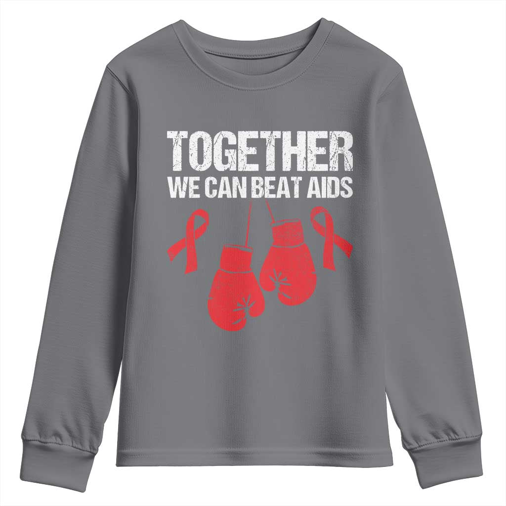 Together We Can Beat AIDS Youth Sweatshirt Boxing HIV Support Gift