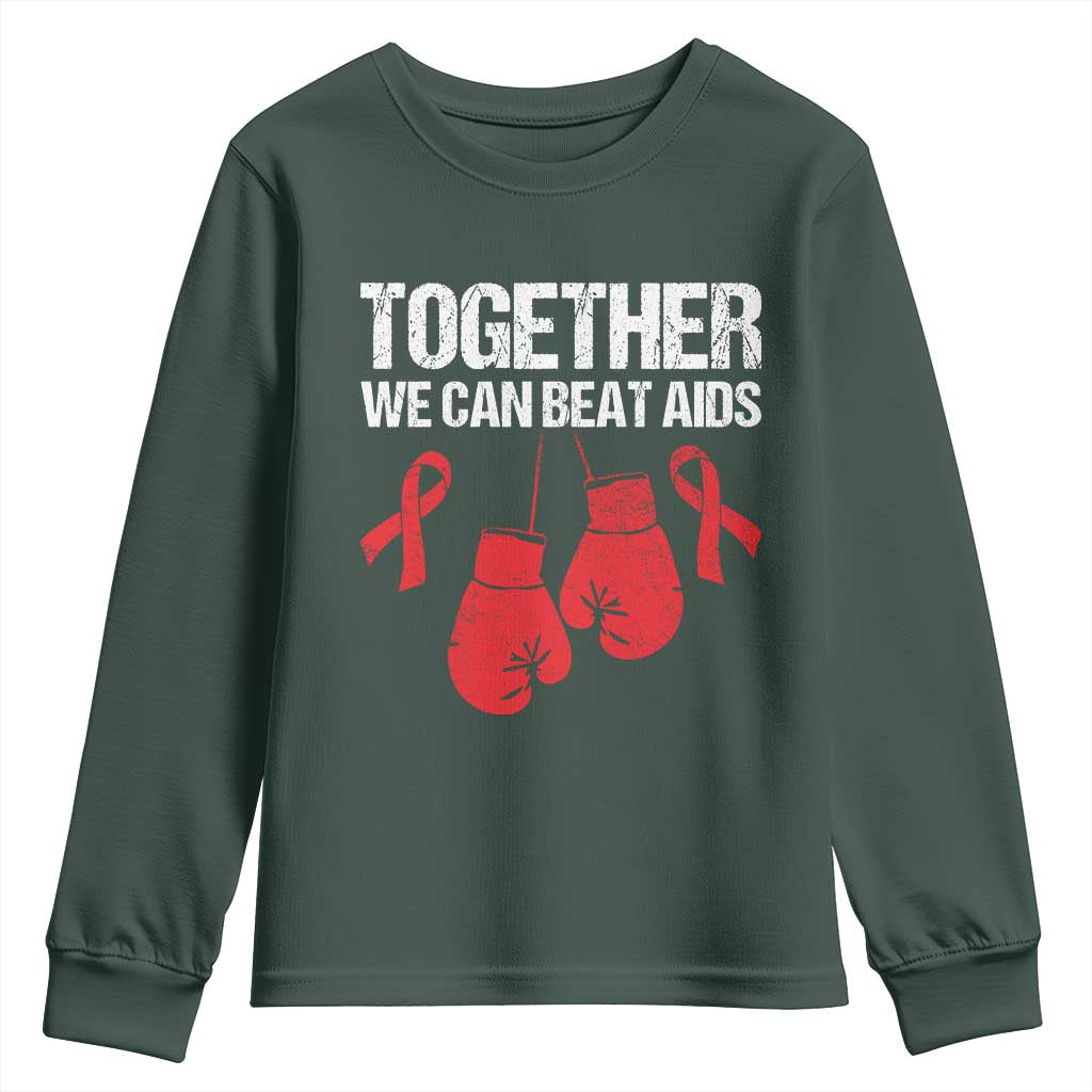 Together We Can Beat AIDS Youth Sweatshirt Boxing HIV Support Gift