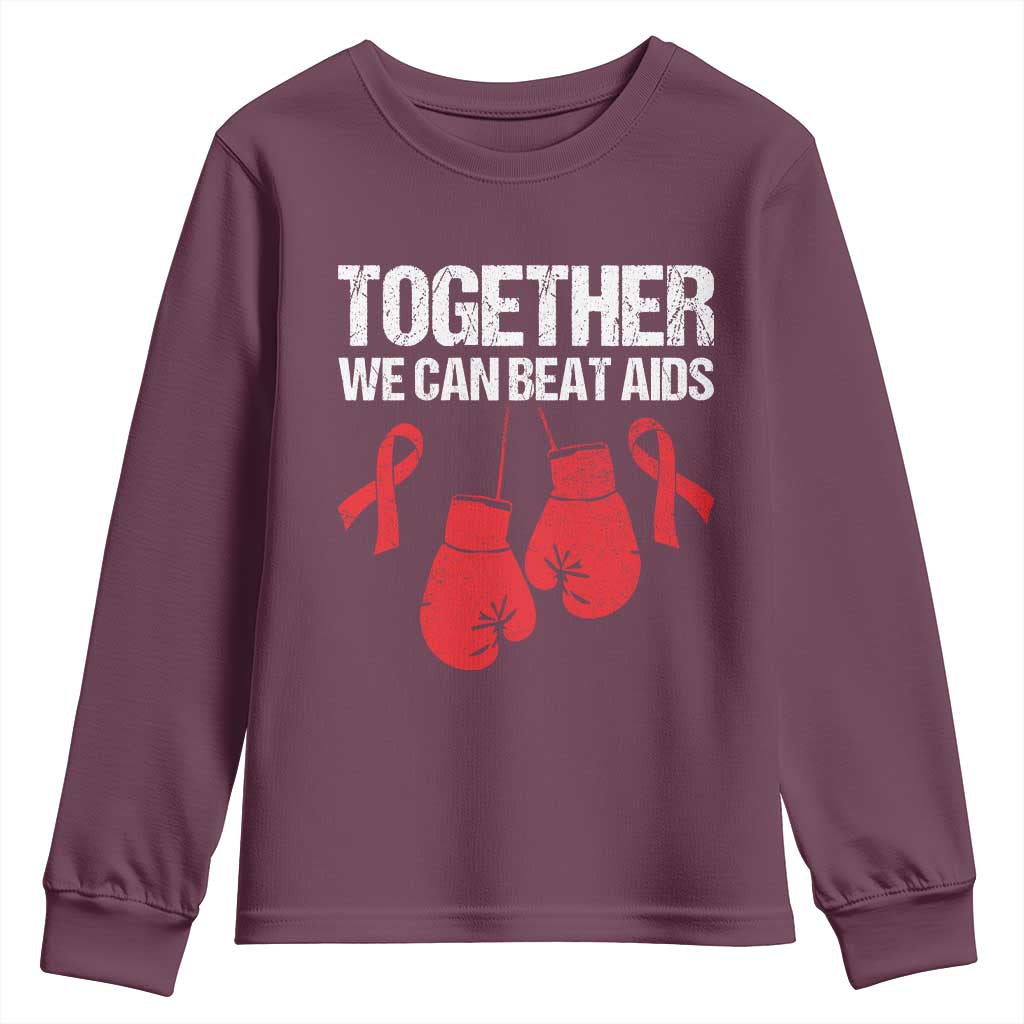 Together We Can Beat AIDS Youth Sweatshirt Boxing HIV Support Gift