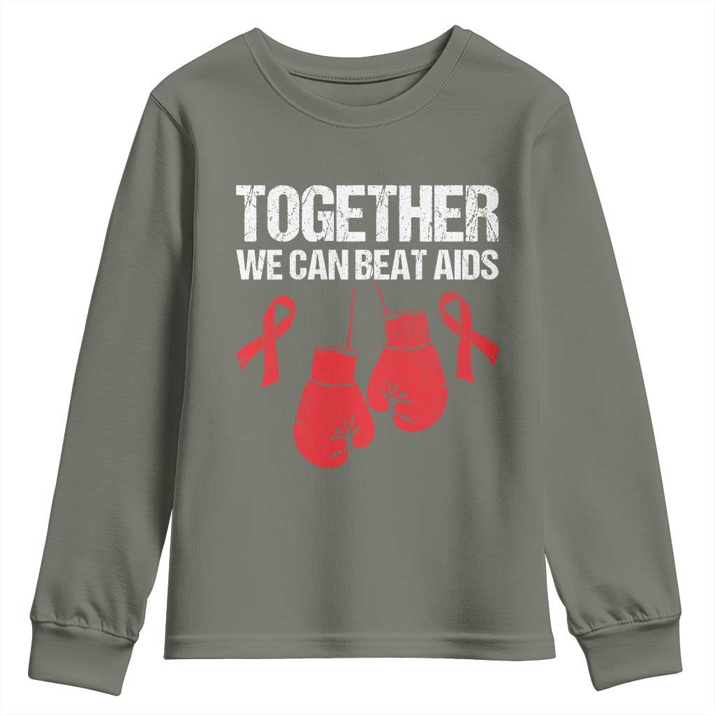 Together We Can Beat AIDS Youth Sweatshirt Boxing HIV Support Gift