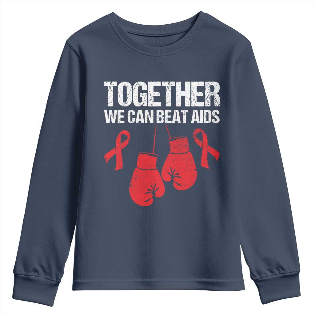 Together We Can Beat AIDS Youth Sweatshirt Boxing HIV Support Gift