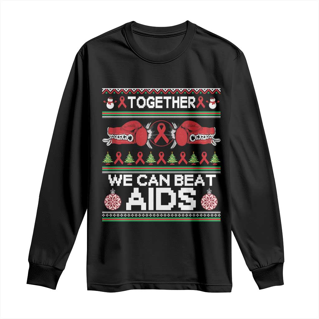 Together We Can Beat AIDS Long Sleeve Shirt HIV Support Boxing Ugly Sweater Gift