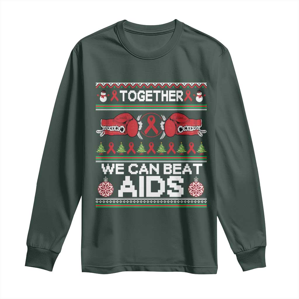 Together We Can Beat AIDS Long Sleeve Shirt HIV Support Boxing Ugly Sweater Gift