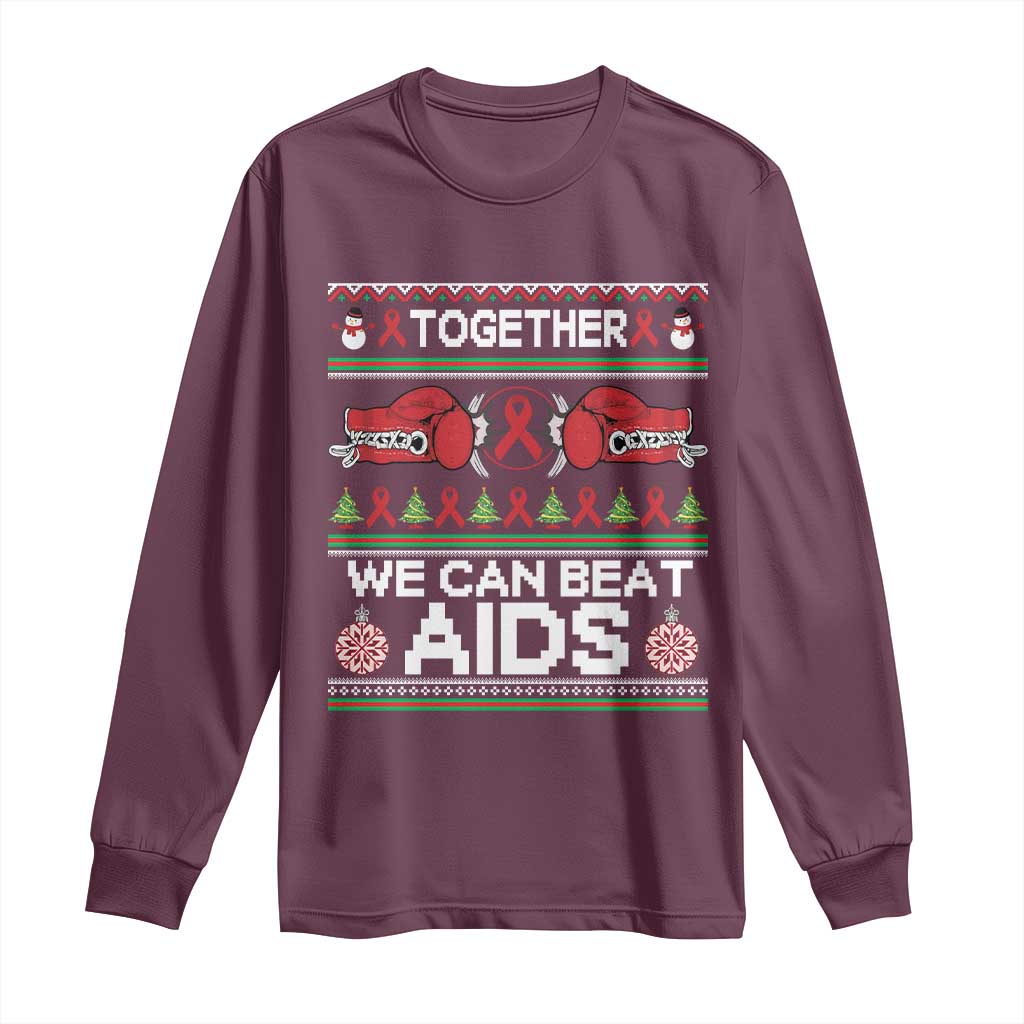 Together We Can Beat AIDS Long Sleeve Shirt HIV Support Boxing Ugly Sweater Gift