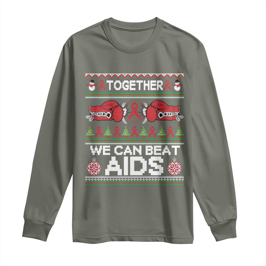 Together We Can Beat AIDS Long Sleeve Shirt HIV Support Boxing Ugly Sweater Gift