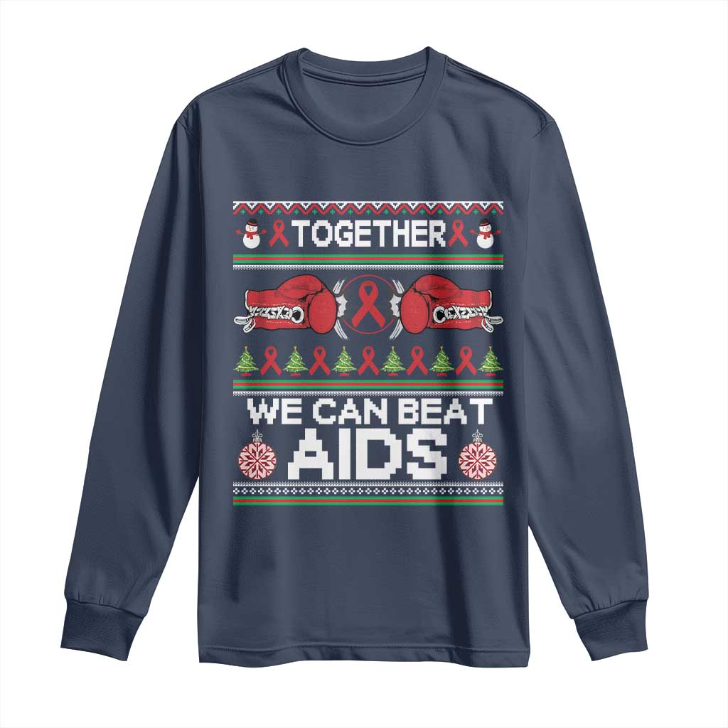 Together We Can Beat AIDS Long Sleeve Shirt HIV Support Boxing Ugly Sweater Gift