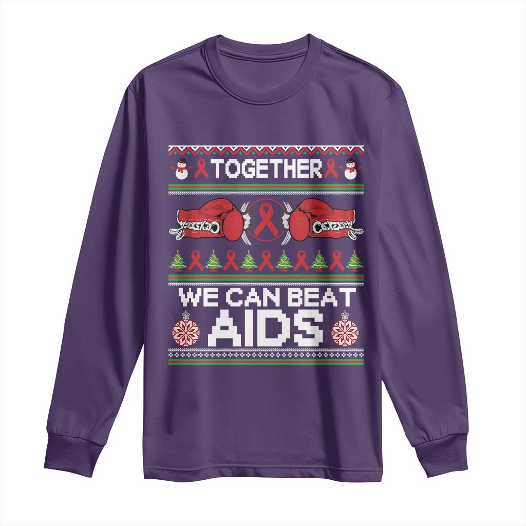 Together We Can Beat AIDS Long Sleeve Shirt HIV Support Boxing Ugly Sweater Gift
