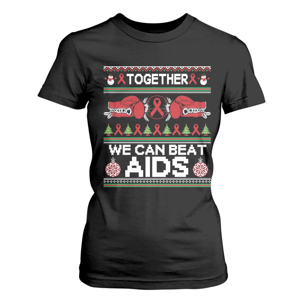 Together We Can Beat AIDS T Shirt For Women HIV Support Boxing Ugly Sweater Gift