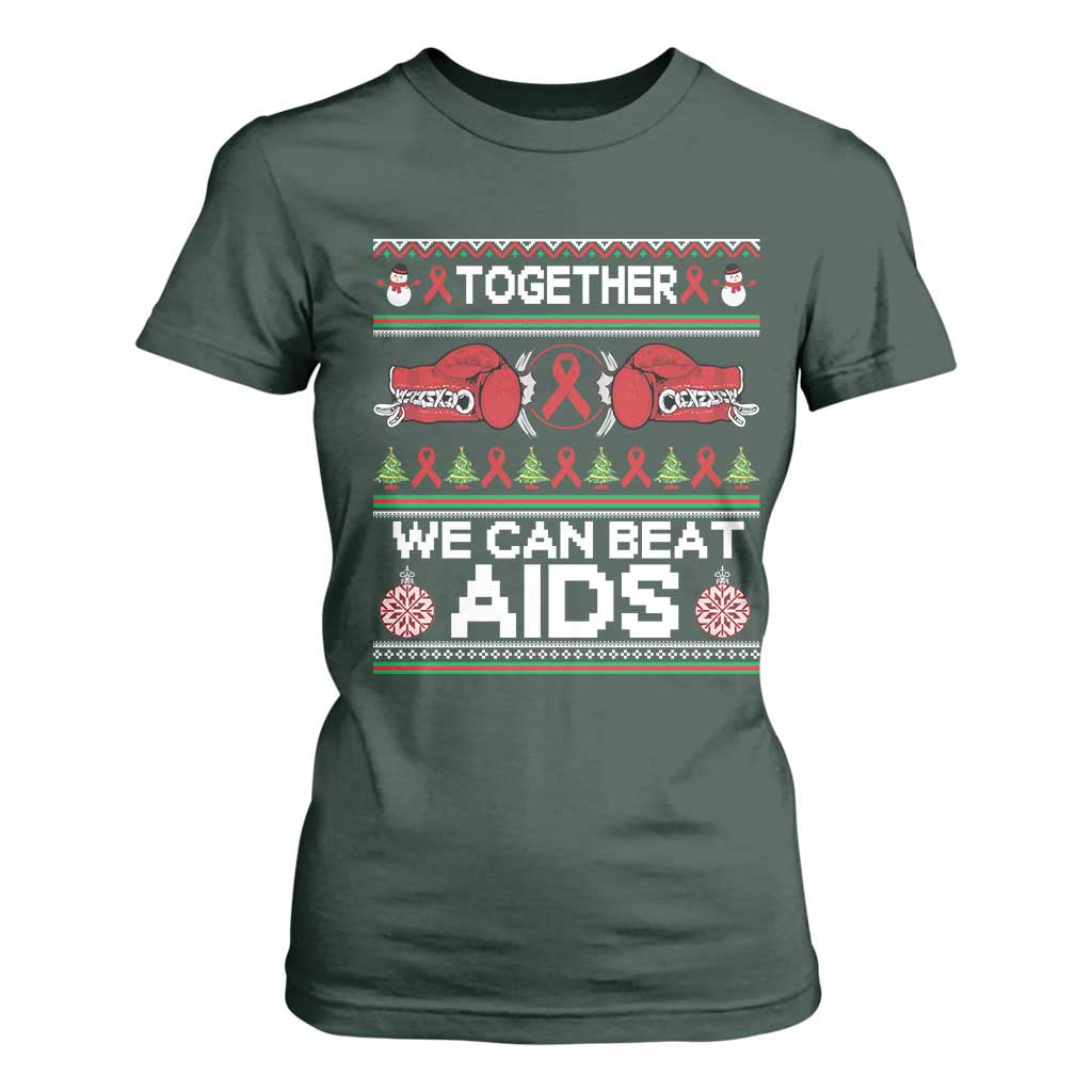 Together We Can Beat AIDS T Shirt For Women HIV Support Boxing Ugly Sweater Gift
