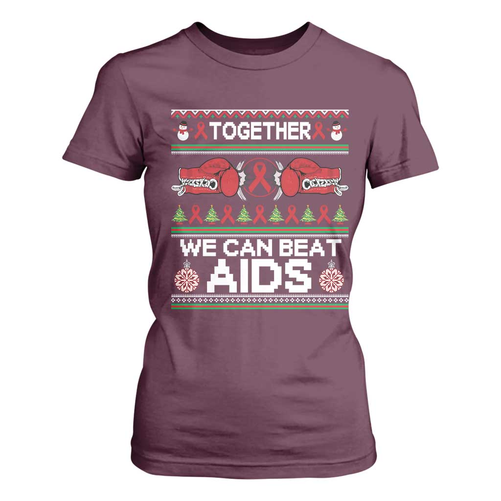 Together We Can Beat AIDS T Shirt For Women HIV Support Boxing Ugly Sweater Gift