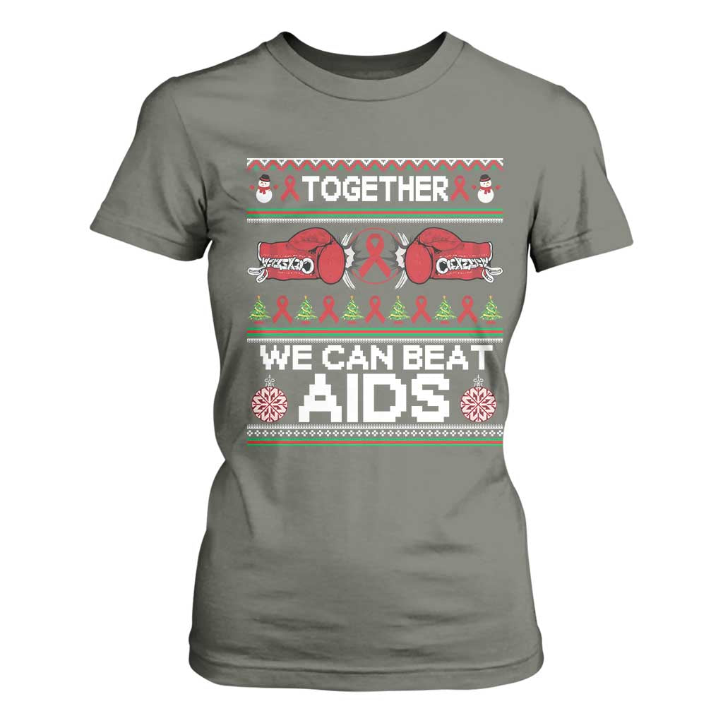 Together We Can Beat AIDS T Shirt For Women HIV Support Boxing Ugly Sweater Gift