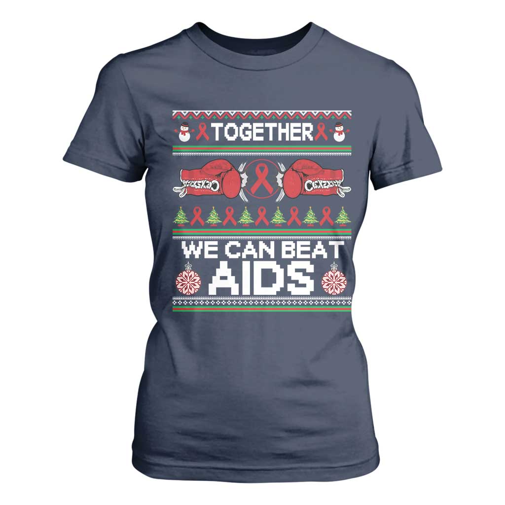 Together We Can Beat AIDS T Shirt For Women HIV Support Boxing Ugly Sweater Gift