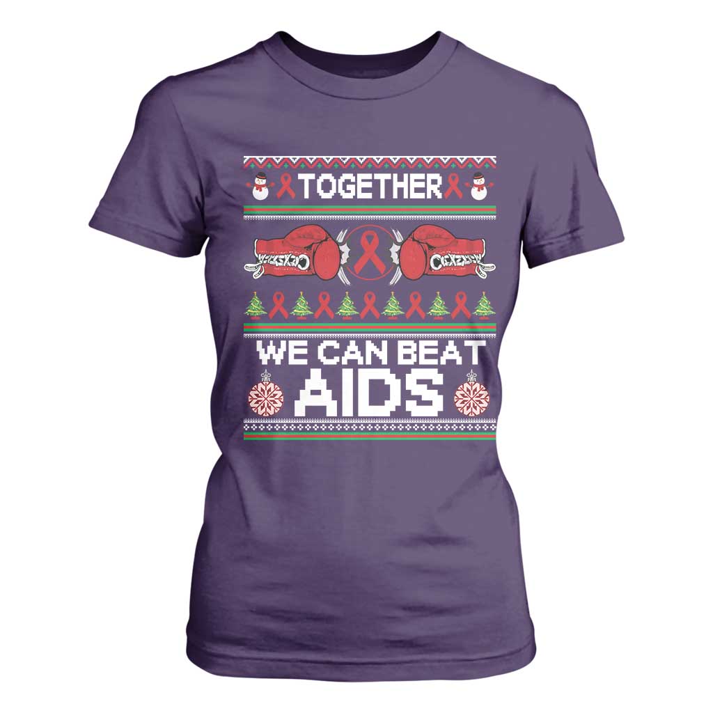 Together We Can Beat AIDS T Shirt For Women HIV Support Boxing Ugly Sweater Gift