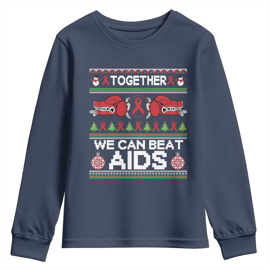 Together We Can Beat AIDS Youth Sweatshirt HIV Support Boxing Ugly Sweater Gift