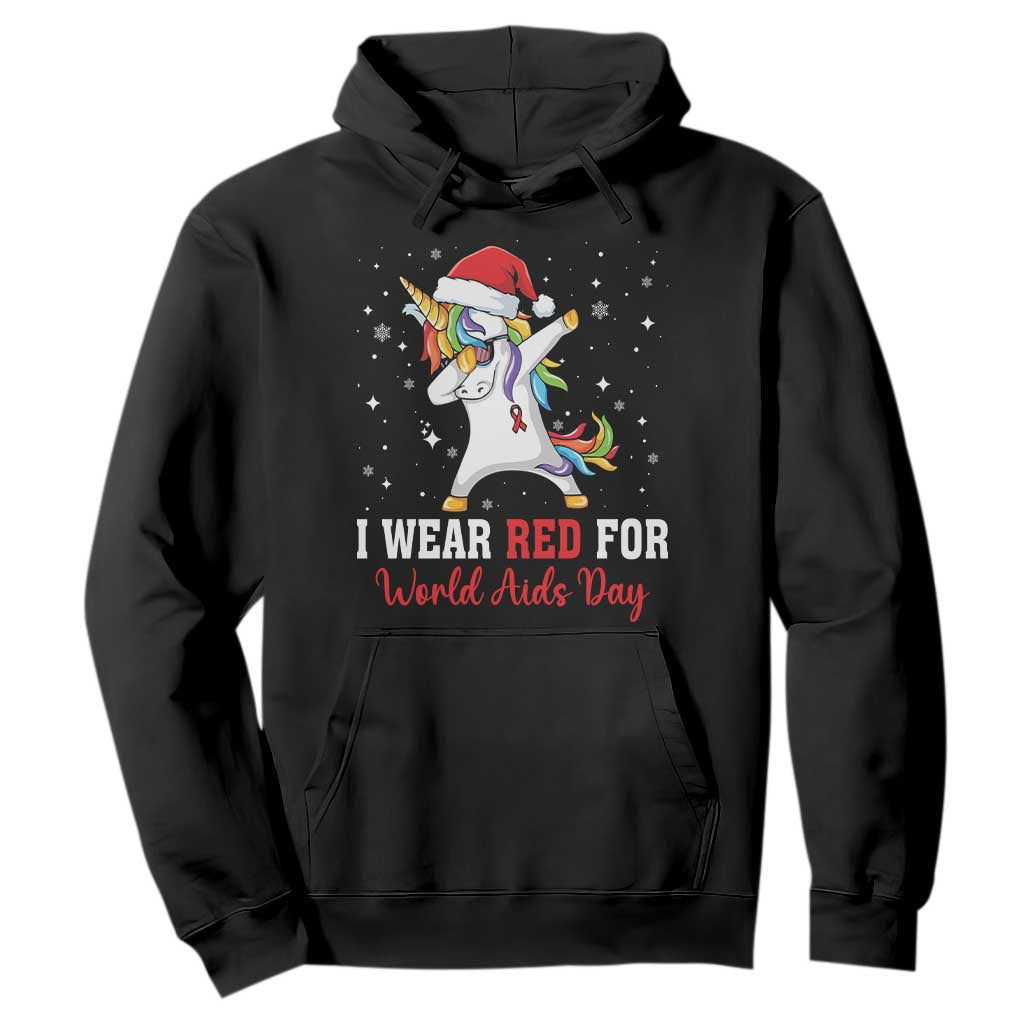 I Wear Red For World AIDS Day Hoodie Santa Unicorn Dabbing Christmas Gift