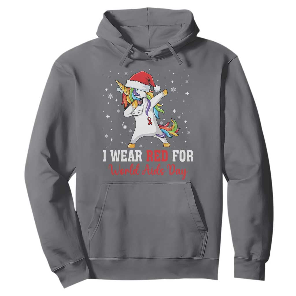 I Wear Red For World AIDS Day Hoodie Santa Unicorn Dabbing Christmas Gift