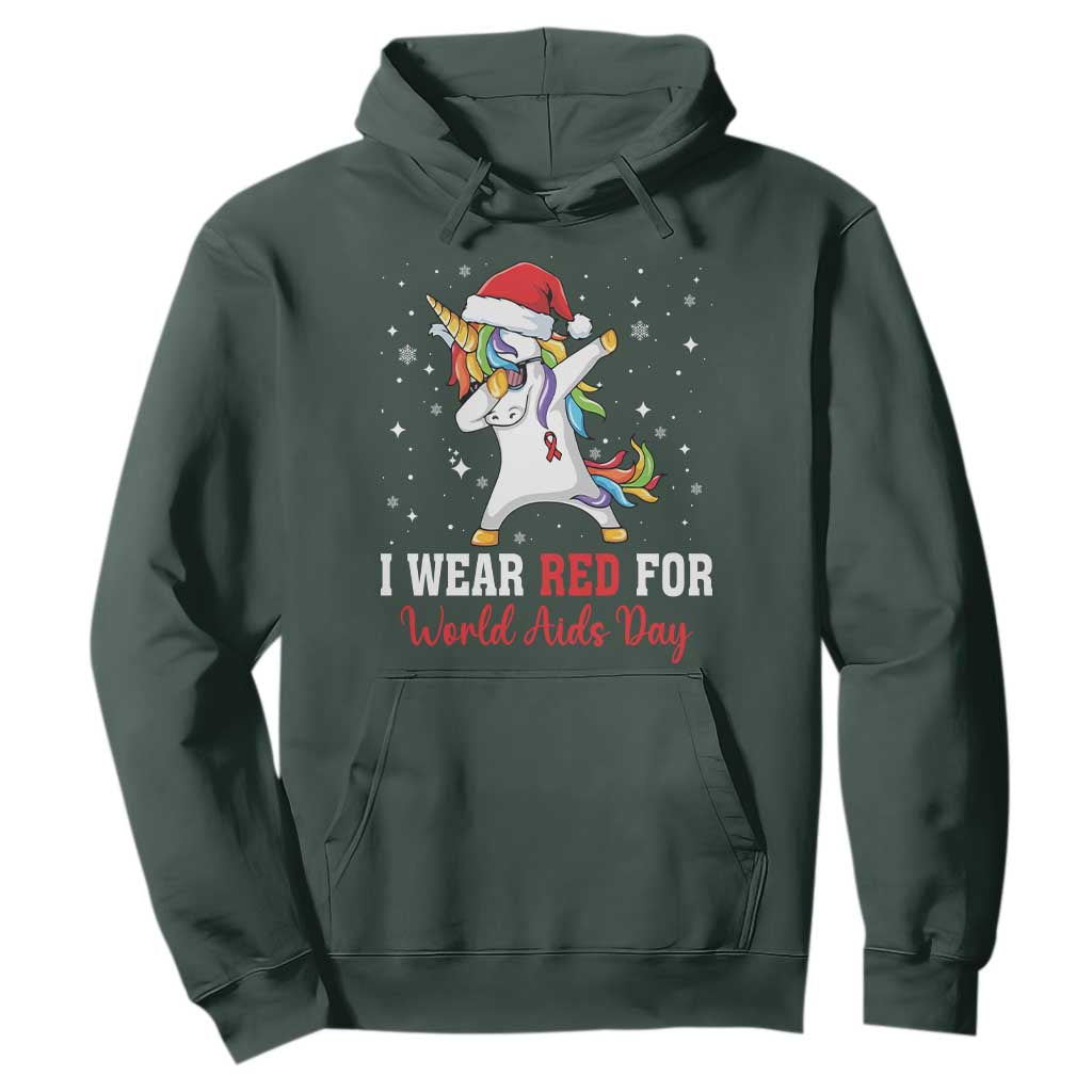 I Wear Red For World AIDS Day Hoodie Santa Unicorn Dabbing Christmas Gift